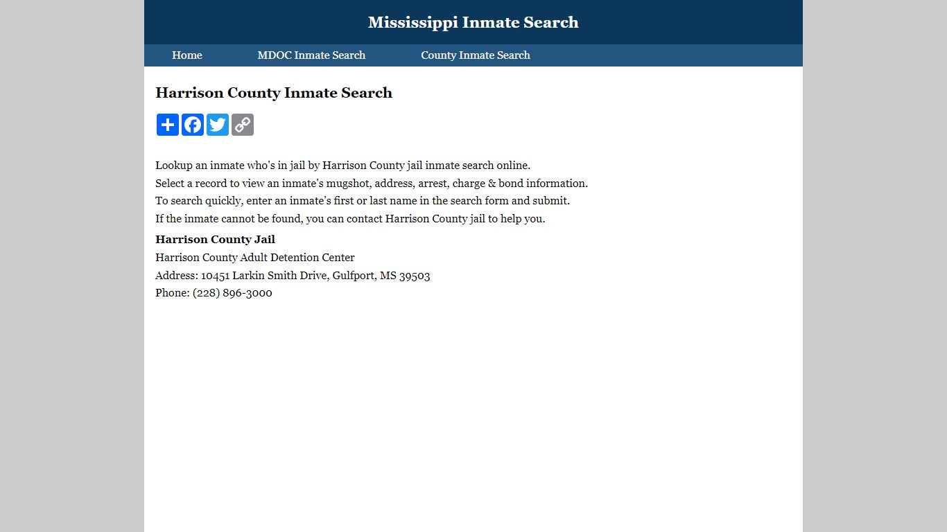 Harrison County Inmate Search