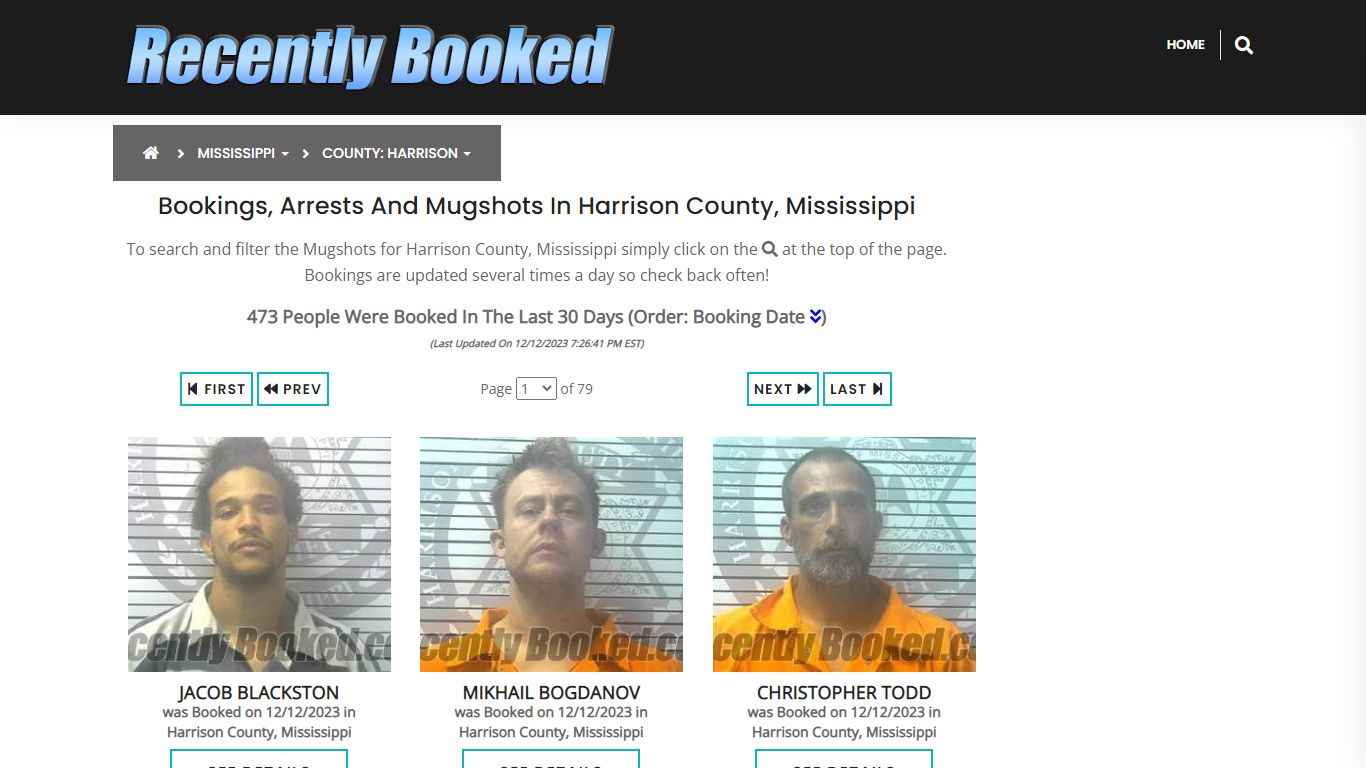 Bookings, Arrests and Mugshots in Harrison County, Mississippi