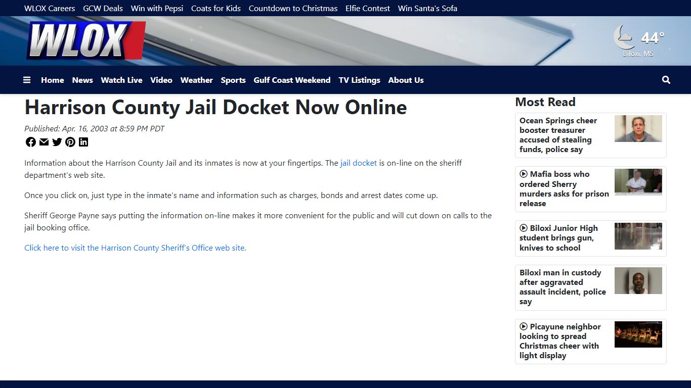 Harrison County Jail Docket Now Online - WLOX